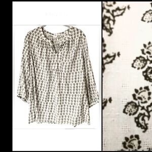 Caslon Modal Peasant Blouse Long Sleeve Floral Size Medium